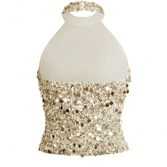 Champagne Strapless Women's Sexy Sequin Party Top - Picture 9 of 11
